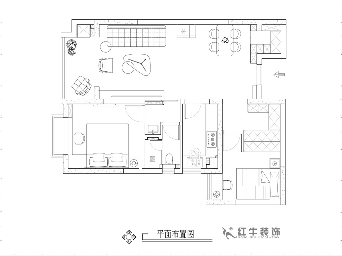 張智猿｜華山山莊4-1102-89㎡-現代風格｜2室2廳1衛(wèi)｜老房裝修｜定制家￥130859｜全包14萬｜00_02平面布置圖