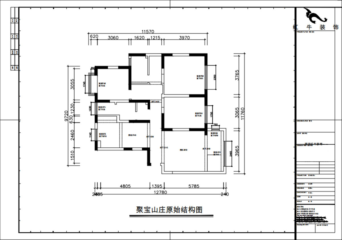 朱彥｜聚寶山莊海棠街區(qū)5-1203-130㎡-現(xiàn)代簡約風(fēng)格｜3室2廳2衛(wèi)｜老房改造｜定制家｜全包16萬｜00_01原始結(jié)構(gòu)圖